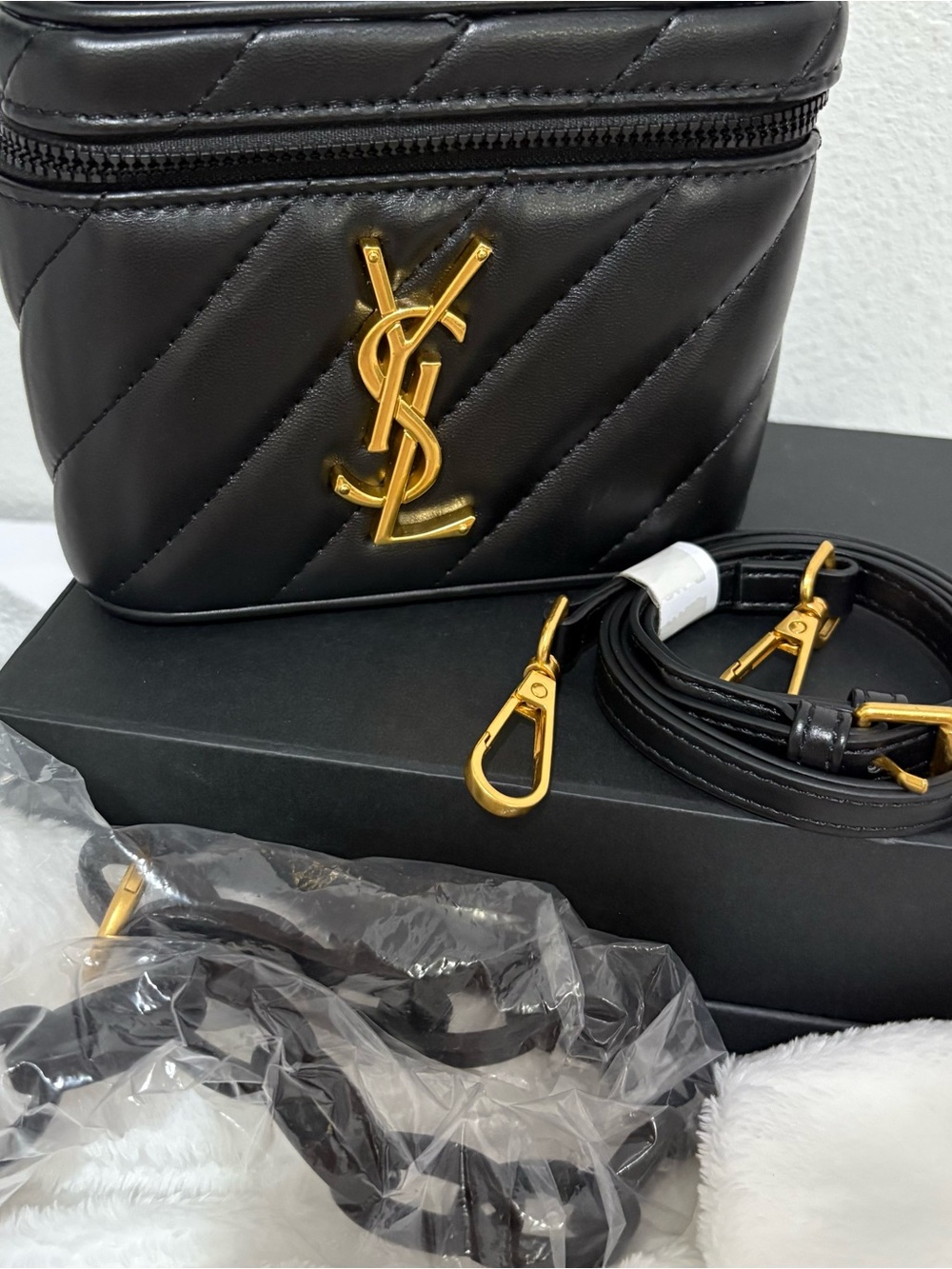 YSL Yves Saint Laurent GWP VIP Vanity Case Converted Bag Black Gold NEW